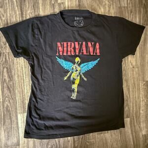 1930s NIRVANA “In Utero” Angel Wings Graphic Tee Black Band Shirt M